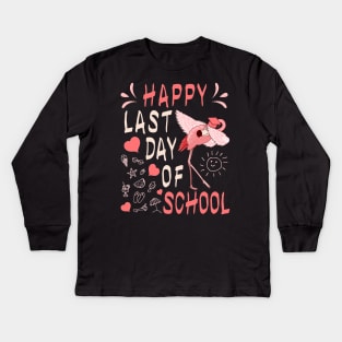 Happy Last Day Of School Dabbing Flamingo Gift Kids Long Sleeve T-Shirt